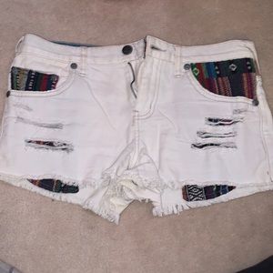 Free People high waisted white frayed shorts with pattern pockets